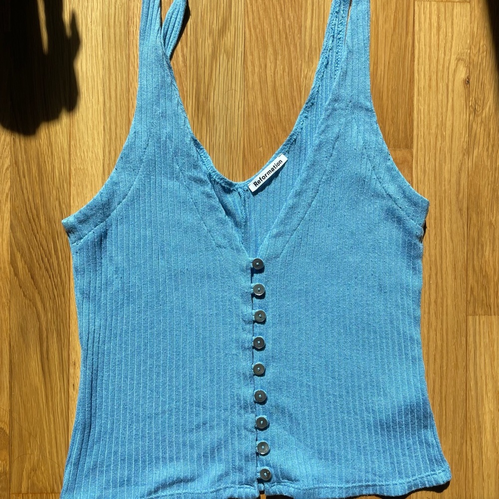 Reformation "Hampton" Ribbed Tank in Parisian Blue Size Large